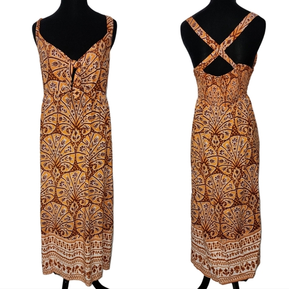 Linen blend bohemian midi dress - Picture 3 of 10